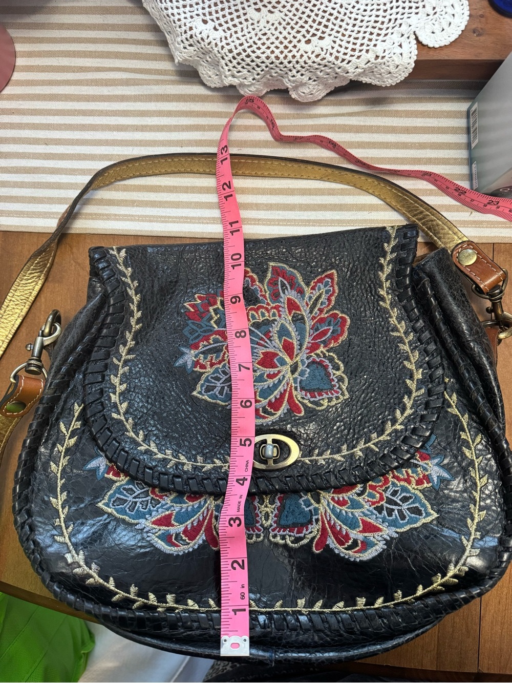 Patricia Nash Arezzo Saddle Bag with Floral Embroidery Crossbody Bag Black - Picture 14 of 15